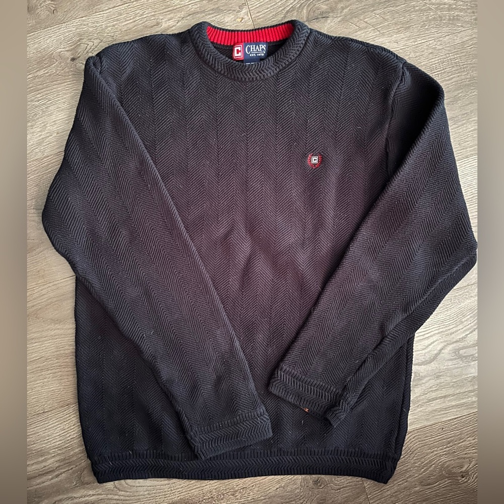 Chaps Ralf Lauren 100% cotton pull over sweater black ,red emblem on the front